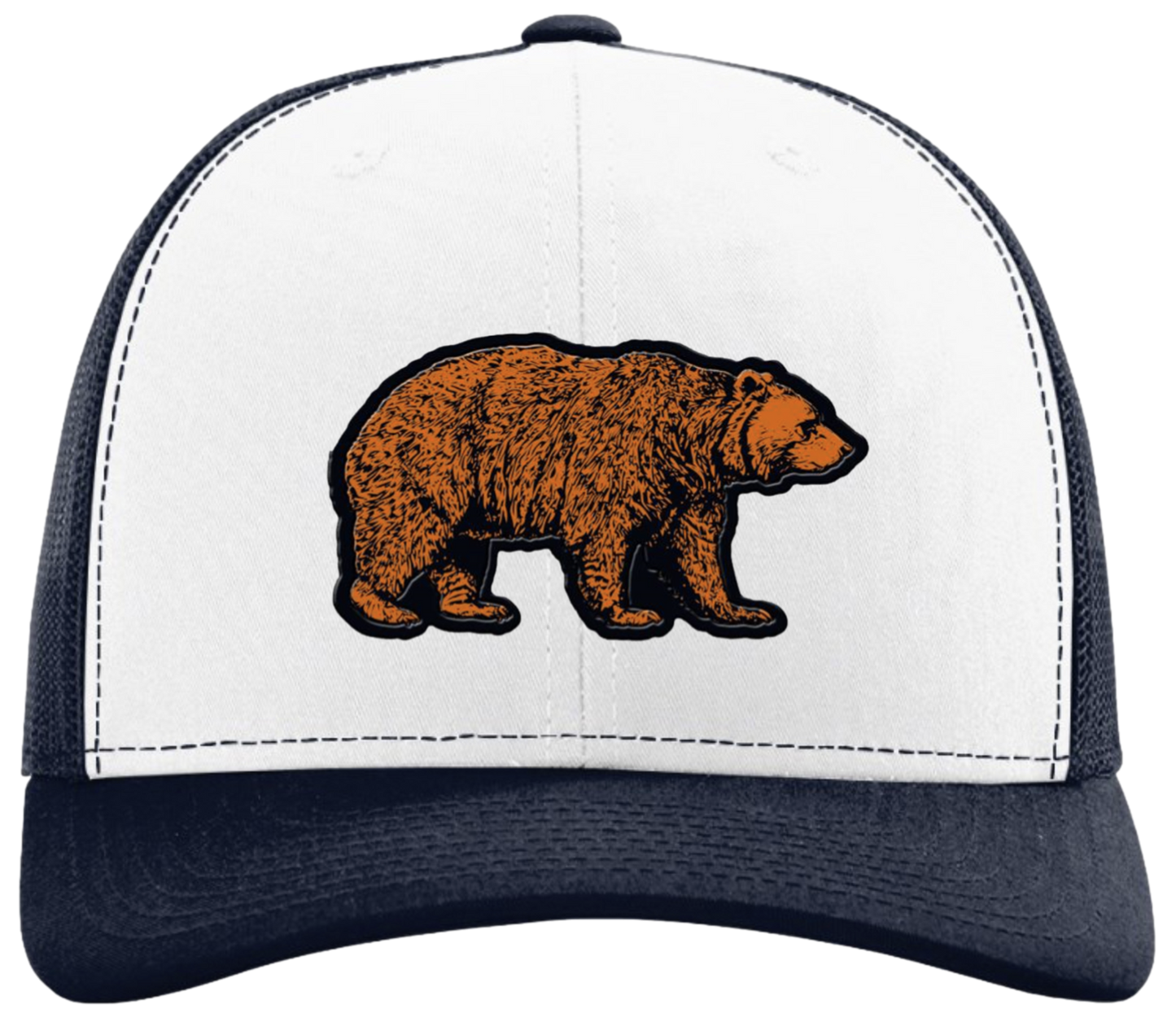 WALKING BEAR SNAPBACK HAT. (WHITE/NAVY)